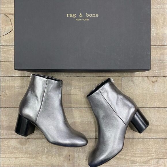 Rag & Bone Drea Metallic Leather Boots In Gunmetal - Picture 2 of 4